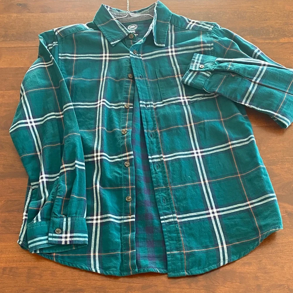 Wonder Nation Teal and White Plaid Button Down Shirt - size Boys XL